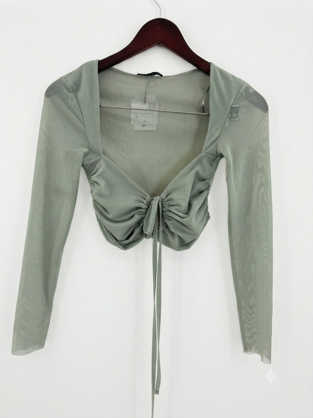 Zara Sage Green Sheer Wrap Crop Top - Picture 3 of 5